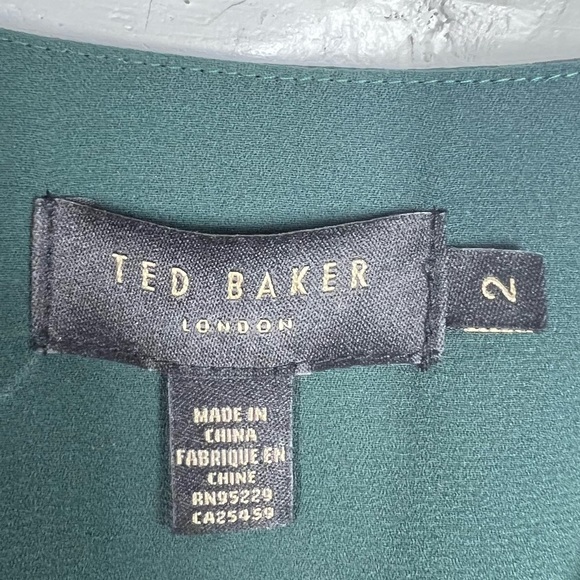 TED BAKER Eveliin Green Floral Blouse with Metallic Threads and sheer sleeves 2 - Picture 3 of 11